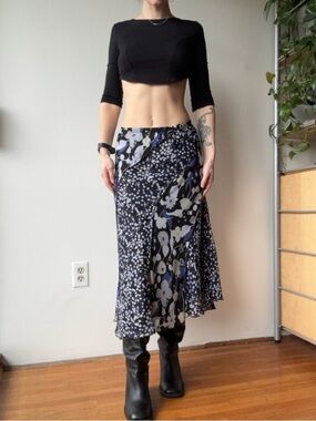 Jessica Black and Blue Floral Patchwork Midi Skirt